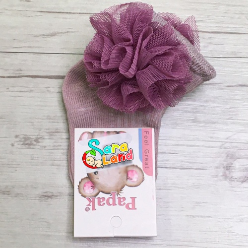 جوراب نوزادی دخترانه طرح گل تور دار - گوشتی(سیسمونی سارالند)