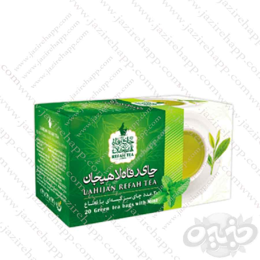 رفاه چای تی بگ سبز با طعم نعناع ۲۰عددی